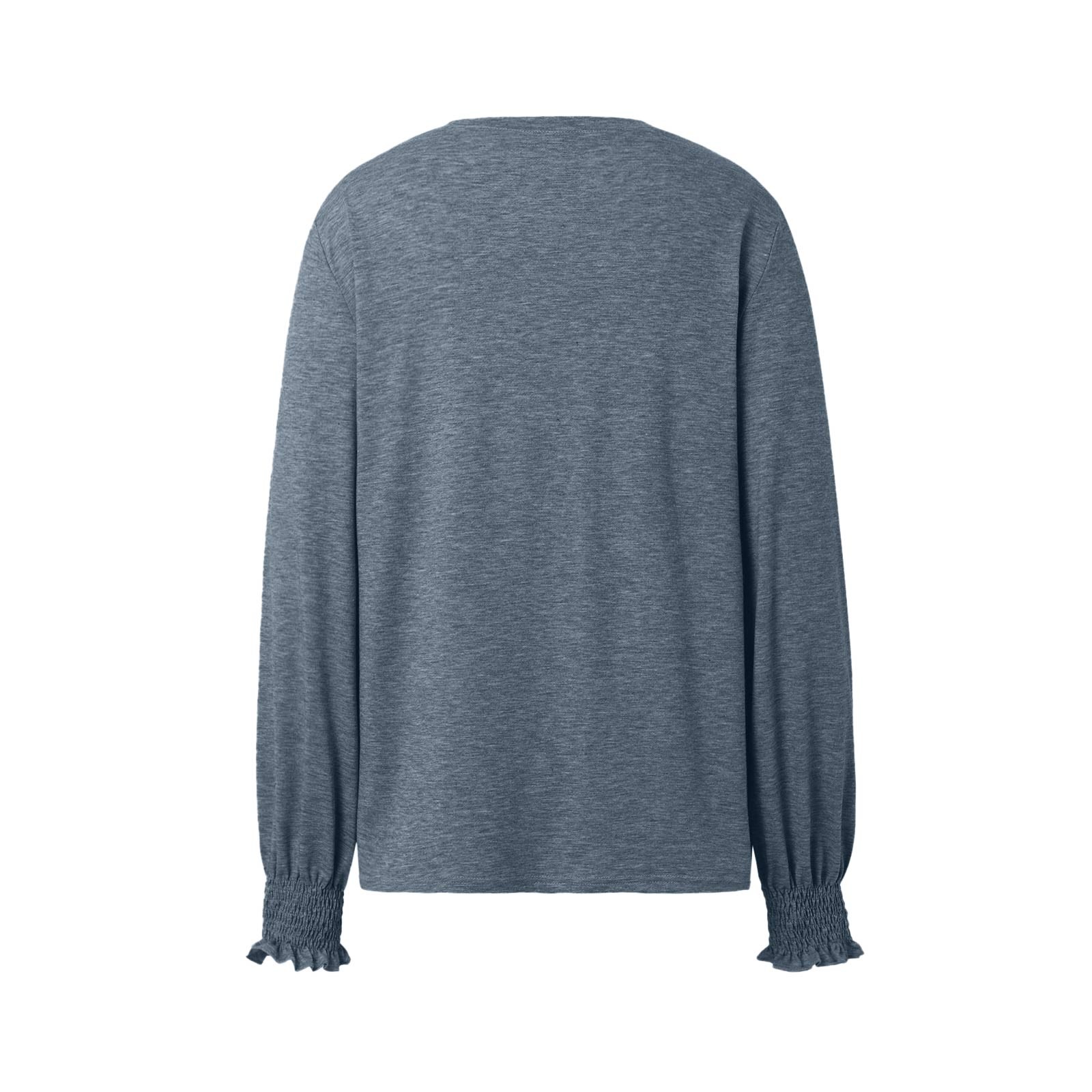 thumbnail image 5 of Blusa de manga larga con cuello redondo y pliegues para mujer - 82 % poliéster, top informal de negocios, 2025, de moda - Tallas S-XXL, 5 of 8
